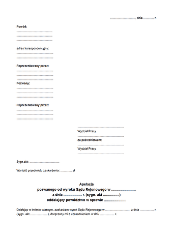 AoWSR Apelacja od wyroku Sądu Rejonowego (Sąd Pracy)