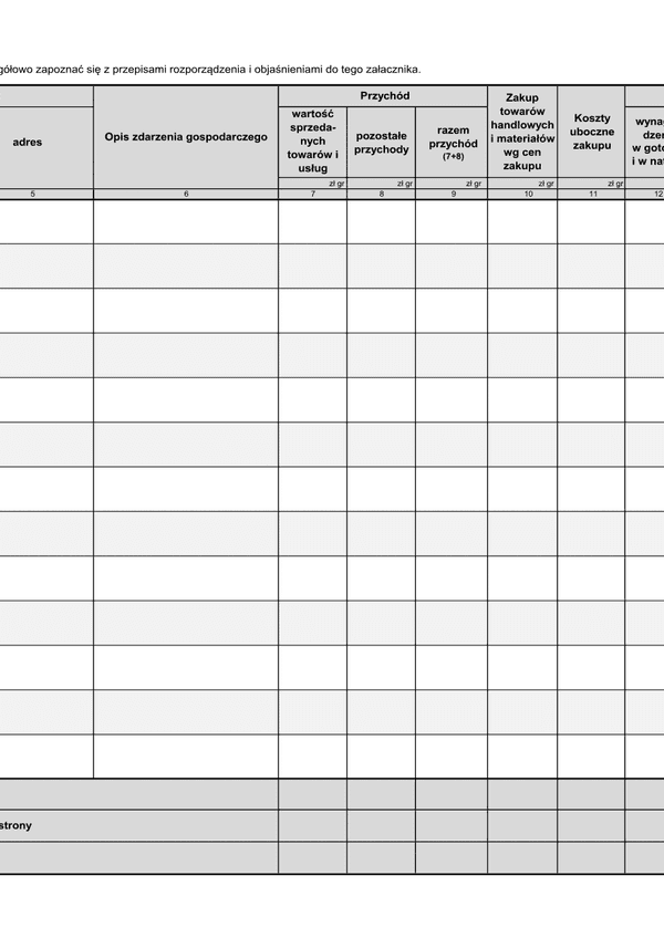 KPIR-zal (archiwalny) Podatkowa Księga Przychodów i Rozchodów - załącznik