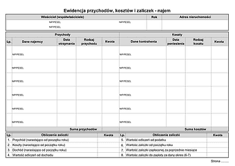 WPKiZn Ewidencja przychodów, kosztów i zaliczek - najem