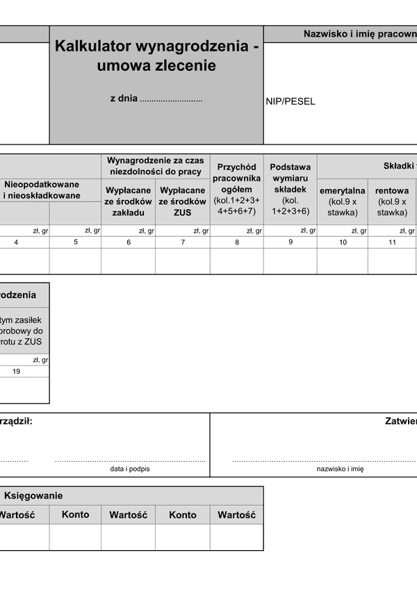 KW-UZ (archiwalny) Kalkulator wynagrodzenia - umowa zlecenie