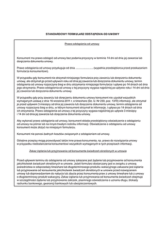 SFOU Standardowy formularz odstąpienia od umowy