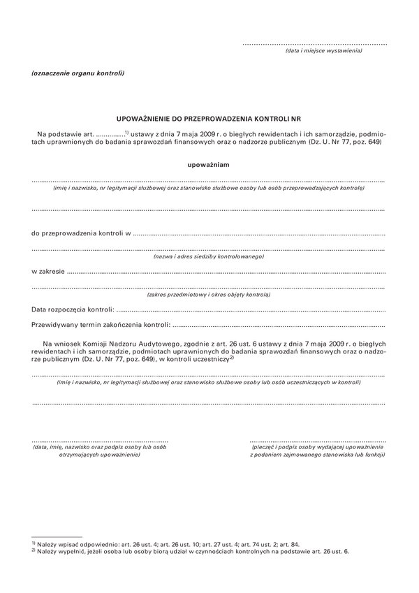 UPKon (archiwalny) Upoważnienie do przeprowadzenia kontroli