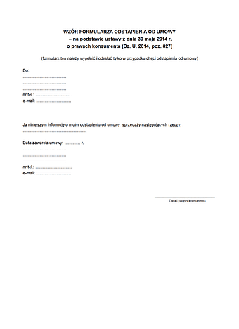 FOOU Formularz odstąpienia od umowy – na podstawie ustawy z dnia 30 maja 2014 r. o prawach konsumenta (Dz. U. 2014, poz. 827)