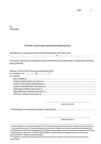 WoZEOP Wniosek o zastosowanie elastycznej organizacji pracy