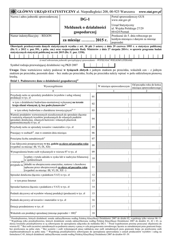 GUS DG-1 (2015) (archiwalny) Meldunek o działalności gospodarczej