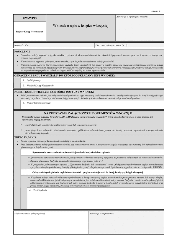 KW-WPIS (od 14.07.2023r.) Wniosek o wpis w księdze wieczystej