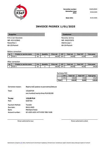 FKOREX Faktura korygująca eksportowa (zgodna z KSeF)