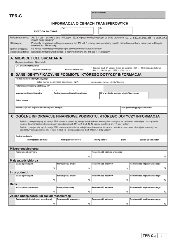 TPR-C - informacja o cenach transferowych