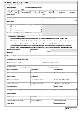 TPR-C/TPR-P (5) zał.A Dane transakcji A - transakcje inne niż wymienione w punktach B-F