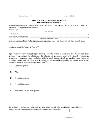 Skierowanie na badanie lekarskie - interaktywny druk