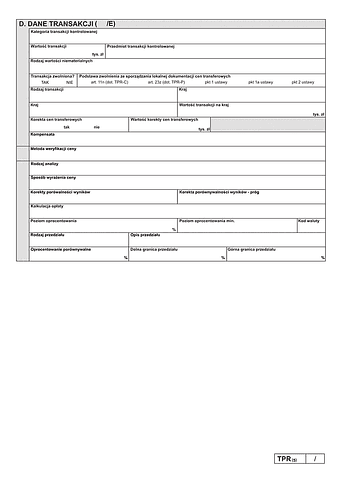 TPR-C/TPR-P (5) zał.E Dane transakcji E - udostępnienie własności intelektualnej (oznaczone kodami 1401 lub 2401)