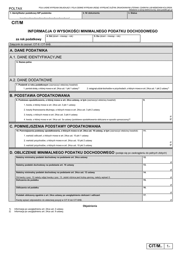 CIT/M (2) Informacja o wysokości minimalnego podatku dochodowego