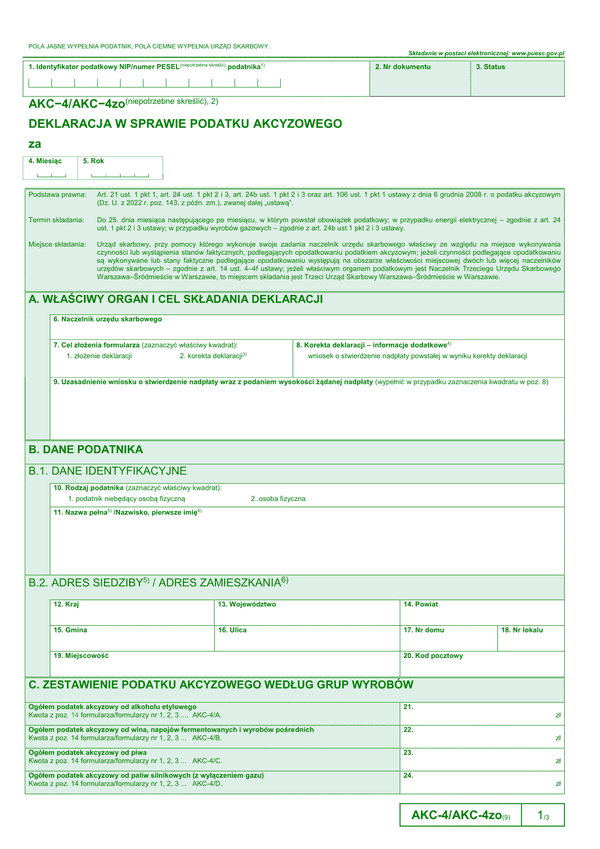 AKC-4/AKC-4zo (9) Deklaracja dla podatku akcyzowego 