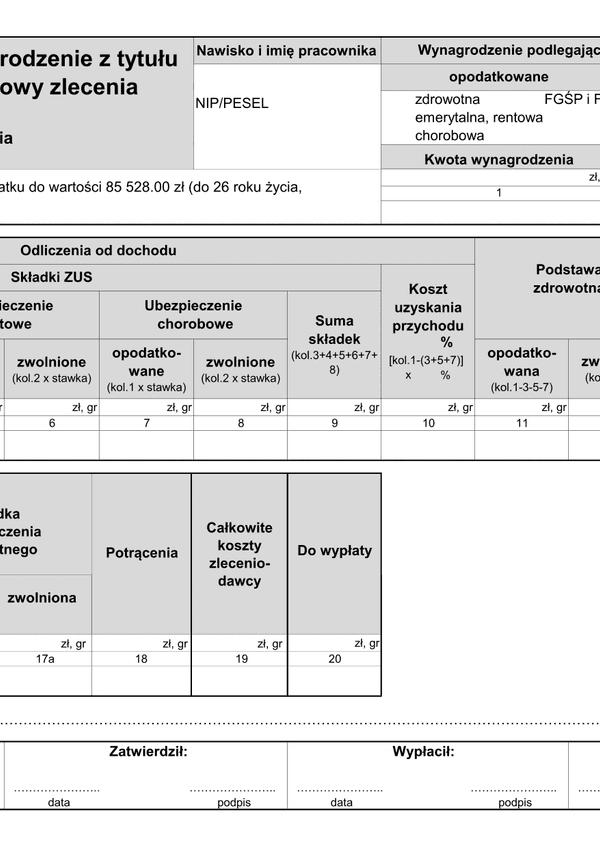 ZLP (2024) Wynagrodzenie z tytułu umowy zlecenia (lista płac)