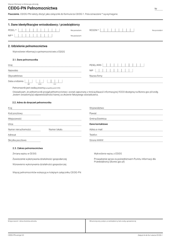 CEIDG-PN (3.0) Udzielone pełnomocnictwa