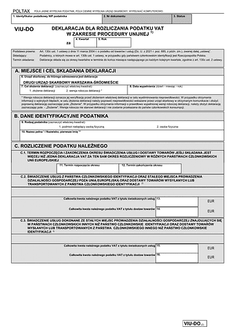 VIU-DO (OSS) Deklaracja dla rozliczenia podatku VAT w zakresie procedury unijnej