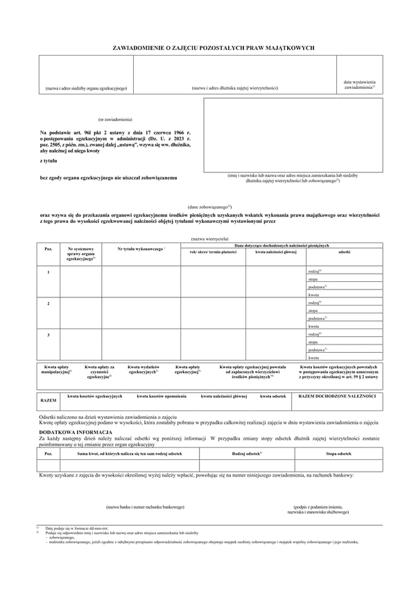 ZoZPPM Zawiadomienie o zajęciu pozostałych praw majątkowych