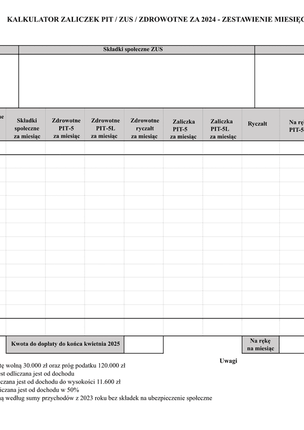 KzPZZ - API Kalkulator zaliczek PIT/ZUS/zdrowotne za 2024 - zestawienie miesięczne