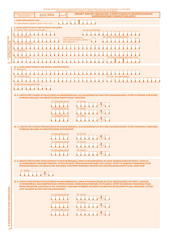 ZUS RPA Imienny raport miesięczny o przychodach ubezpieczonego/okresach pracy nauczycielskiej - z wysyłką do PUE ZUS