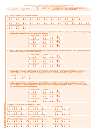 ZUS RPA zal Załącznik do Imiennego raportu miesięcznego o przychodach ubezpieczonego/okresach pracy nauczycielskiej - z wysyłką do PUE ZUS