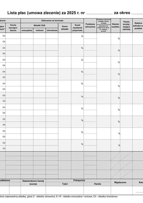 WZP (2025) Zbiorcza lista płac (umowa zlecenia)