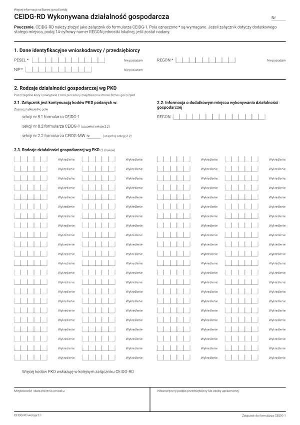 CEIDG-RD (3.1) Wykonywana działalność gospodarcza