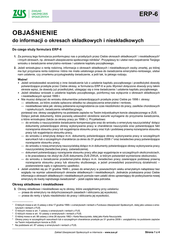 ZUS ERP-6 zal Informacja dotycząca okresów składkowych i nieskładkowych - załącznik