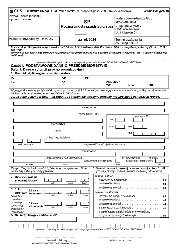 GUS SP (2024) Roczna ankieta przedsiębiorstwa za rok 2024