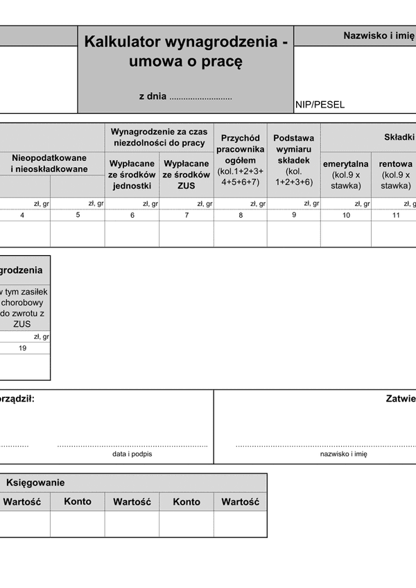 KW-UP (archiwalny) (od IV 2015) Kalkulator wynagrodzenia - umowa o pracę