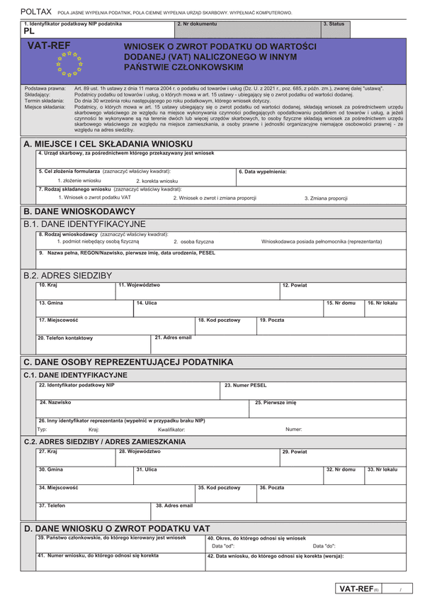 VAT-REF (6) Wniosek o zwrot podatku od wartości dodanej (VAT) naliczonego w innym państwie członkowskim