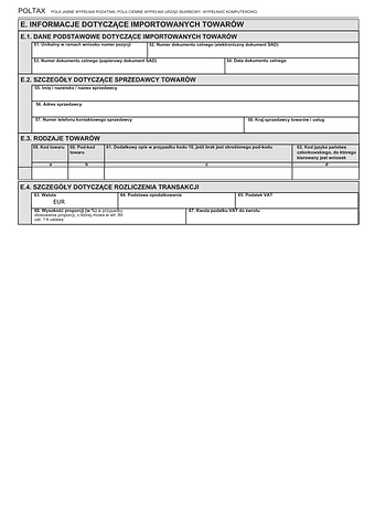 Załącznik E do VAT-REF wniosku o zwrot podatku VAT
