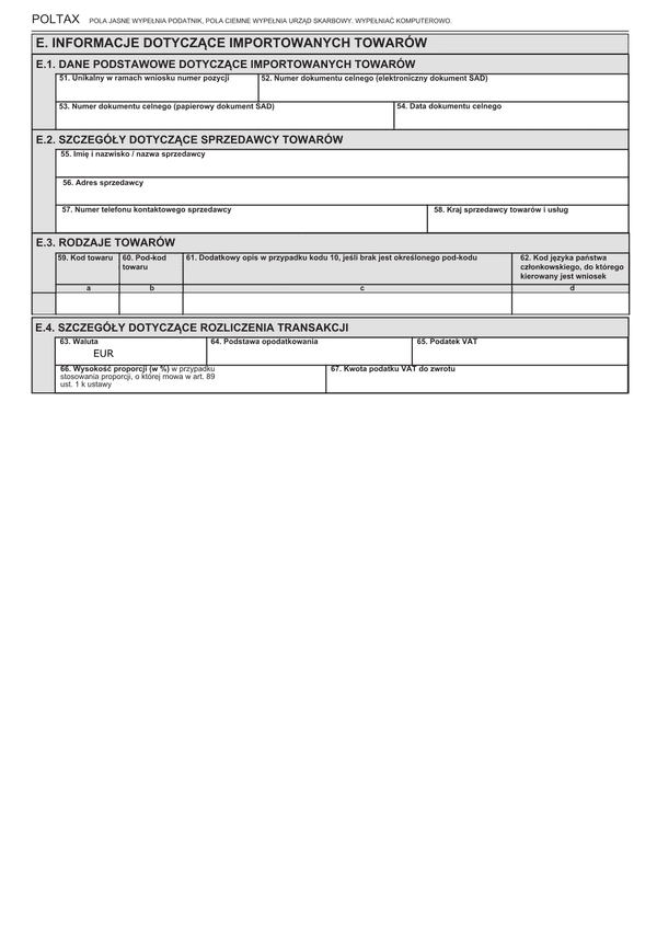 Załącznik E do VAT-REF (6) wniosku o zwrot podatku VAT