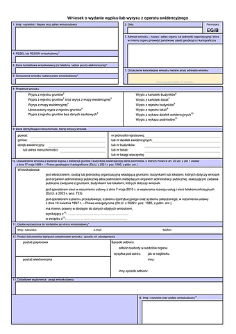 EGiB Wniosek o wydanie: wypisu/wypisu i wyrysu/wyrysu z ewidencji gruntów i budynków