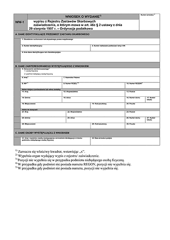 WW-1 Wniosek o wydanie wypisu / zaświadczenia