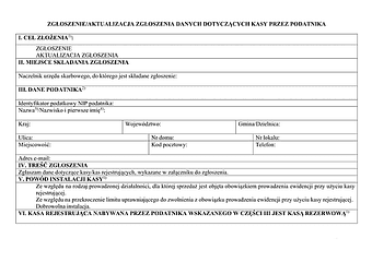 ZADDK Zgłoszenie/aktualizacja zgłoszenia danych dotyczących kasy przez podatnika