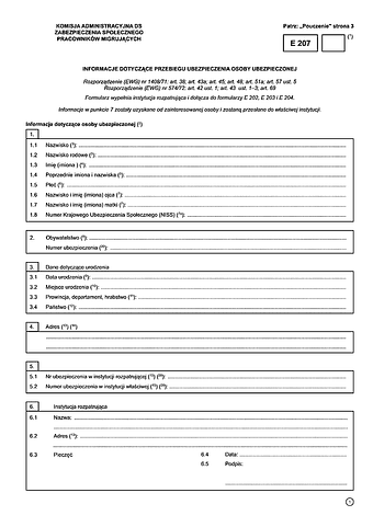 KRUS E 207 Informacje dotyczące przebiegu ubezpieczenia osoby ubezpieczonej