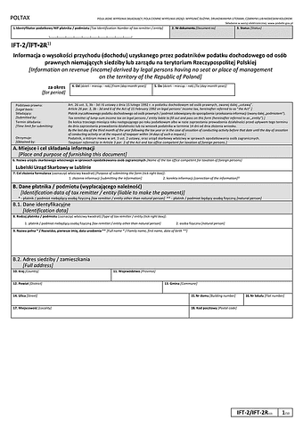 IFT-2 (12) (2025) Informacja o wysokości przychodu (dochodu) uzyskanego przez podatników podatku dochodowego od osób prawnych niemających siedziby lub zarządu na terytorium Rzeczypospolitej Polskiej