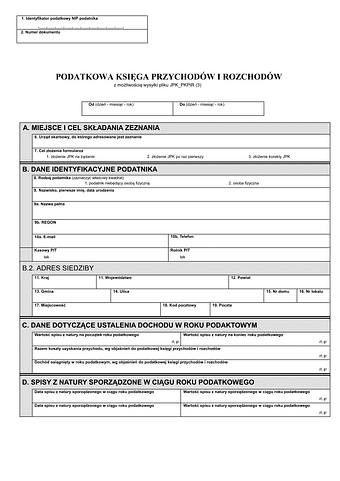 PKPiR Podatkowa Księga Przychodów i Rozchodów z możliwością wysyłki JPK_PKPIR