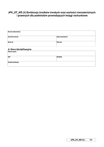 JPK_ST_KR (1) Ewidencja środków trwałych oraz wartości niematerialnych i prawnych dla podmiotów prowadzących księgi rachunkowe - wysyłka JPK