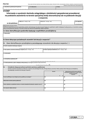 CIT/8SP (7) Informacja o wysokości dochodu osiągniętego z działalności gospodarczej prowadzonej na terenie specjalnej strefy ekonomicznej na podstawie zezwolenia