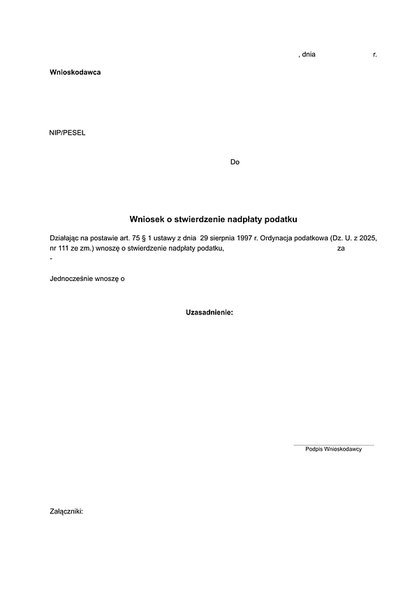 Wniosek o stwierdzenie nadpłaty podatku