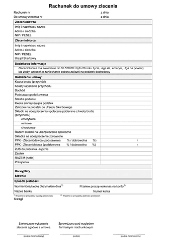 Rachunek do umowy zlecenia