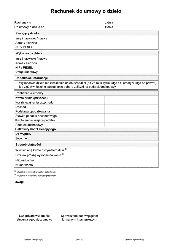 RdUOD (2026) Rachunek do umowy o dzieło
