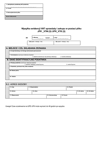 Druk EW_JPK_V7 Ewidencja zakupu i sprzedaży VAT