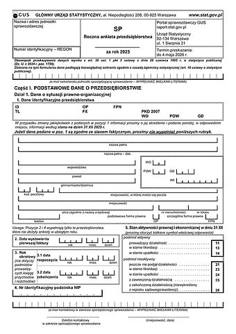 GUS SP (2025) Roczna ankieta przedsiębiorstwa za rok 2025