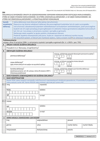 DM Deklaracja o wysokości opłaty za gospodarowanie odpadami komunalnymi dla nieruchomości, która w części stanowi nieruchomość, na której zamieszkują mieszkańcy