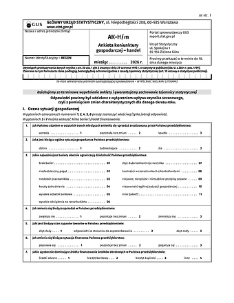 GUS AK-H/m (2026) Ankieta koniunktury gospodarczej - handel