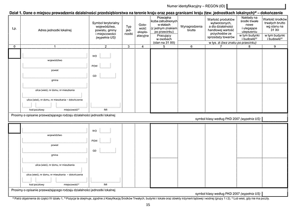 GUS SP (2025) s.15 Roczna ankieta przedsiębiorstwa za rok 2025 - załącznik strona 15