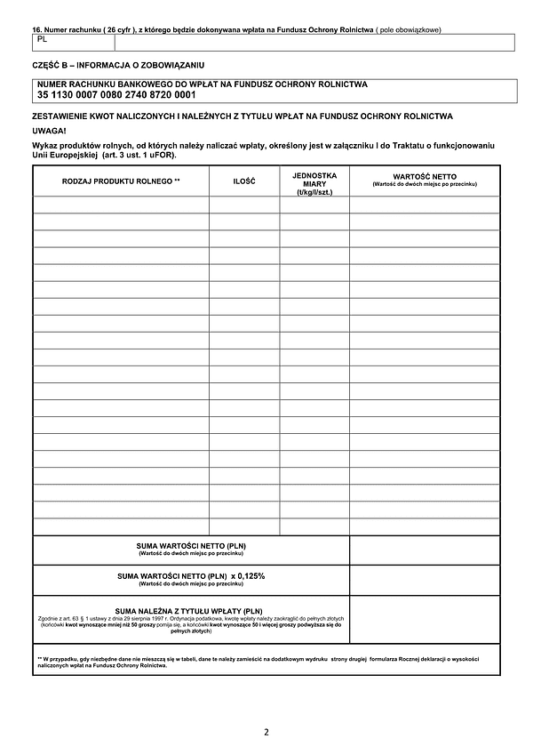 DnpFOR zal Załącznik do rocznej deklaracji o wysokości naliczonych wpłat na Fundusz Ochrony Rolnictwa 