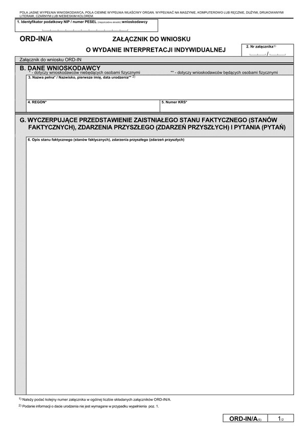 ORD-IN/A (5) (archiwalny) (od VII 2015) Załącznik do wniosku o wydanie interpretacji indywidualnej